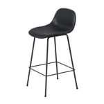 Muuto - Fiber Bar Stool W. Backrest Tube Base 65 cm Refine Leather Black/Black - Barstolar - Iskos-Berlin - Svart - Metall/Syntetiskt