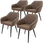 Ml-design - Lot de 4 Chaises de Salle à Manger avec Accoudoirs et Dossier, Marron, Revêtement en Simili, Pieds en Métal Noir, Chaise de Cuisine Salon