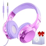 JYPS Kids Headphones, Childrens Headphones for Girls, Toddler Headphones Wired for Kindle/iPad/Fire Tablet/School, Headphones for Kids Aged 2-12 Years, with Microphone and 3.5mm Jack(Purple)