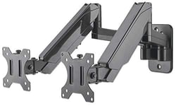 Manhattan TV & Monitor Mount, Wall, Full Motion (Gas Spring), 2 screens, Screen Sizes: 17-32", Black, Dual Screen, VESA 75x75 to 100x100mm, Max 8kg (each),Tilt & Swivel with 3 Pivots,Lifetime Warranty