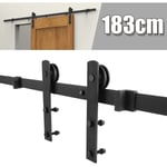 Système de Porte Coulissante, Kit de Rail pour Porte Coulissante, Rail + Roulette, 183 cm, Type de Barre, Noir