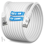 ikbc Câble Ethernet 15m, Cable RJ45 Cat 6 15m FTP Blindé Câble Réseau, Cat 6 Gigabit Câble Internet 15m Haute Vitesse Cable LAN 1000Mbps 250MHz 23AWG Câble Patch pour Router PS4/5 Modem PC (15 Clips)