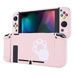 eXtremeRate PlayVital Coque Arrière pour Switch Console,Housse de Protection Séparable pour Switch Joycon,Cover pour Switch avec Capuchon Bouton ABXY Direction Coloré(Patte de Chat-Rose Clair)