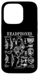 Coque pour iPhone 14 Pro Casque audio vintage breveté DJ Gamer Podcaster Musique