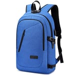 WENIG Sac à Dos Ordinateur Portable 15.6 Pouces Homme Femme Imperméable avec USB Charging Port Sac à Dos d'affaires Sac à Dos Fonctionnel Sac a Dos PC Portable pour Loisirs/Affaire/Scolaire 35L Bleu