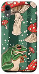 Coque pour iPhone XR Vert Pop Art rayé mignon Cottagecore Grenouille et champignon