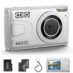 Campark Compact Digital Camera - 4K HD 64MP kamera, 2,4" LCD uppladdningsbar barnkamera med 16X zoom (vit)