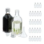 Relaxdays Mini Bouteilles en Verre, Lot de 25, Petites fioles à remplir, 50 ML, Bouchon à vis, Transparent/argenté