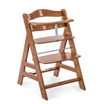 Hauck Chaise Haute Bébé Alpha Plus en Bois - Évolutive dès 6 Mois, Réglable, Harnais 5 Points, Barre de Sécurité, Résistante Jusqu'à 90 Kg - Noyer