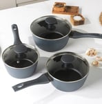 Salter Megastone 3 Piece Aluminium Saucepan Set