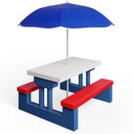 Salon de jardin pour enfants Ensemble de jardin table bancs avec parasol jeux enfants intérieur extérieur transportable