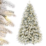 Yorbay Sapin de Noël Artificiel Lumineux LED avec Neige Blanche épaisse, Épicéa Naturel Floqué 150cm - 210cm Sapin Artificiel pour Décoration Noël, en PE et PVC (210cm)