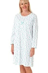 Marlon Women's Emmie 40" Print Knitted Cotton Nightdress Nightgown, Ocean Blue, 12-14