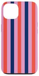 Coque pour iPhone 13 Orange Rose rayé Esthétique Girly Preppy Blue Navy Stripes