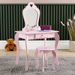 Kids Dressing Vanity Table 1 Storage Drawer Make Up Desk Mirror Childrens Pink