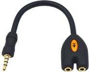 Maxhood Headset Splitter, 3.5mm Headphone Splitter Cable, 4 Pole 3.5mm TRRS Male Jack to 2 X 3.5mm Female Headset Splitter Headphone Cable for Microphone, Earophone, MP3 Player & More, Black