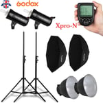 UK 2*Godox SK300II 300W 2.4G Flash+95cm FW softbox+Xpro-N trigger for Nikon Kit