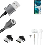 Magnetic charging cable + earphones for Motorola Moto G52 + USB type C a. Micro-