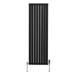 Radiateur à Colonne Ovale 1600 x 480mm & Robinet Thermostatique Chromé, Chauffage Moderne Vertical en Acier au Carbone Noir Mat, Cuisine Salle de Bain [Brosse, Attaches & Supports INCLUS]