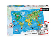 Nathan - Puzzle enfants - 100 pièces - Carte du monde des monuments - Fille ou garçon dès 6 ans - Puzzle de qualité supérieure - Carton épais et résistant - Géographie - 86775