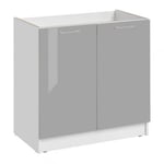 Cuisineandcie - Meuble sous-évier Eco Gris Brillant 2 portes L 80 cm