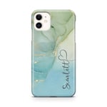Personalised Watercolour Marble Name with Heart Phone Case for Apple iPhone 12 Mini - 18. Green to Blue - Vertical Name