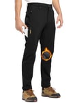 donhobo Men's Waterproof Walking Trousers,Men's Fleece Lined Drawstring Adjustable Ankle Opening Truser,Winter Warm Work Pants with Zipper Pockets Black 36