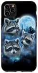 Coque pour iPhone 11 Pro Max Trois ratons laveurs engloutis dans les nuages de galaxie sous la lune glacée