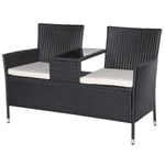 Polyrattan Trädgårdsbänk Trädgårdssoffa Bänk Med Bord 2-Sits Stål Svart B133 X D63 X H84Cm