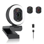 Angetube Webcam 4K avec lumière pour PC : UHD 4K, mise au point automatique TOF, double micros antibruit AI, 1080p @ 60 fps, webcam USB en streaming avec cache de confidentialité pour ordinateur