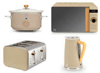 Swan Nordic Kettle Toaster Microwave & Slow Cooker. Matching Set Oatmeal Colour