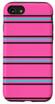 Coque pour iPhone SE (2020) / 7 / 8 Rose Bleu Noir Rayé Girly Esthétique Preppy Stripe