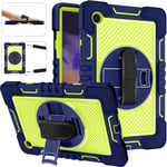 Étui De Protection Pour Tablette Samsung Galaxy Tab A8 (2021) 10,5"",Joli Étui De Protection Résistant Aux Chocs Avec Support Rotatif À 360° Et Dragonne Bandoulière Bleu Marine + Jaune