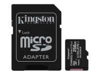 Kingston Canvas Select Plus - Flash-minneskort (microSDXC till SD-adapter inkluderad) - 256 GB - A1 / Video Class V30 / UHS Class 3 / Class10 - mikroSDXC UHS-I