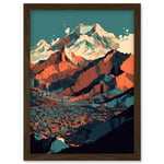 Modern City Surrounded by Tall Mountains Landscape Artwork Framed Wall Art Print A4