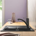 GROHE Kitchen Set of Start QuickFix Kitchen Tap & K400 Sink – (Granite Black Quartz Composite Kitchen Sink with Drainer 1000x500mm, Matt Black Low Spout Kitchen Tap 184 mm with 3/8 Inch Tails)