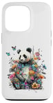 Coque pour iPhone 13 Pro Panda mignon avec fleurs et papillons pour femmes, filles et enfants