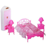 YUIP Barbie Bedroom Furniture Set - 6 Packs, Including 1PC Wardrobe + 1PC Pillows + 1PC Sheets (Purple or Pink Random) + 1PC Bed Frame + 2PCS Desk Lamp, Princess Furniture Accessories Kids Gift