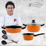 San Ignacio Poêles, acier au carbone Set cocotte + casserole + plat à tarte + ustensiles