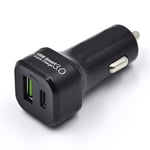 Chargeur de Voiture avec Technologie Quick Charge 3.0, Un Port USB A et Un Port USB C Haute Puissance, 30W, Chargeur de Voiture pour Smartphone/Iphone/Ipad/MacBook/Tablet/Laptop/Samsung/Huawei etc.