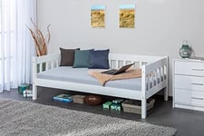 Dmora Canapé-lit Simple, en pin Massif Couleur Blanc, 98 x 205 x 63 cm, sommier à Lattes Inclus, Bois