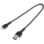 StarTech.com 12inch (30cm) Durable Black USB-A to Lightning Cable - Heavy Duty Rugged Aramid Fiber USB Type A to Lightning Charger/Sync Power Cord - Apple MFi Certified iPad/iPhone 12 (RUSBLTMM30CMB)