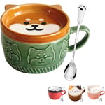 Söt Kawaii Rosa Katt Kaffe Kopp med Lock, Present till Flickor, Nyhet Djur Kaffe Keramik Te Kopp Dessert Tallrik Set（hund）