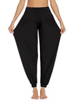 PINSPARK Pantalon de Loisirs Femme Sarouel Long Pantalon de Yoga Hippie Pantalon de Jogging Grande Taille Pantalon de Yoga Confortable Sarouel Ample Pantalon de Sport Femme Noir XL