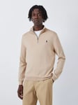 Polo Golf by Ralph Lauren Wool Blend Quarter Zip Jumper, Basic Sand/Navy Pp