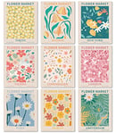 MINI ZOZI Lot de 9 affiches murales de marché aux fleurs - 20,3 x 25,4 cm - Esthétique - Pastel danois - Impression florale - Tendance - Pour dortoir - Décorations de chambre - Jolies fleurs - Collage