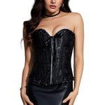 SLIMBELLE Femme Sexy Corset Bustier Gothique en Dentelle Lingerie de Mariée à Fermeture éclair Ruban Lacet Overbust Top + G-String