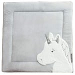 Doudou et Compagnie - Tapis d'Eveil Bébé - Tapis de Jeu Licorne - Gris/ Argent - 100 x 100 cm - Pour Bébé 0-6 Mois - Tapis Rembourré Adapté au Parc - Cadeau De Naissance - Carré - Tapidou - DC3336