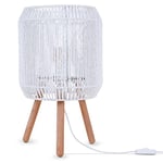 Paco Home Lampe À Poser Lampe De Chevet Lampe De Bureau Table Appoint Lampe Lecture Abat-Jour Déco Boho Osier E27, Type de lampe:Type 5, Couleur:Blanc