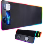 Tapis de Souris de Jeu RGB Rechargeable sans Fil 3 en 1, Mode de Lampe 15W 10, LED 800 * 300 * 4mm, Tapis de Table, Tapis de Souris pour téléphone/Souris/Montre Standard sans Fil QL.[G701]